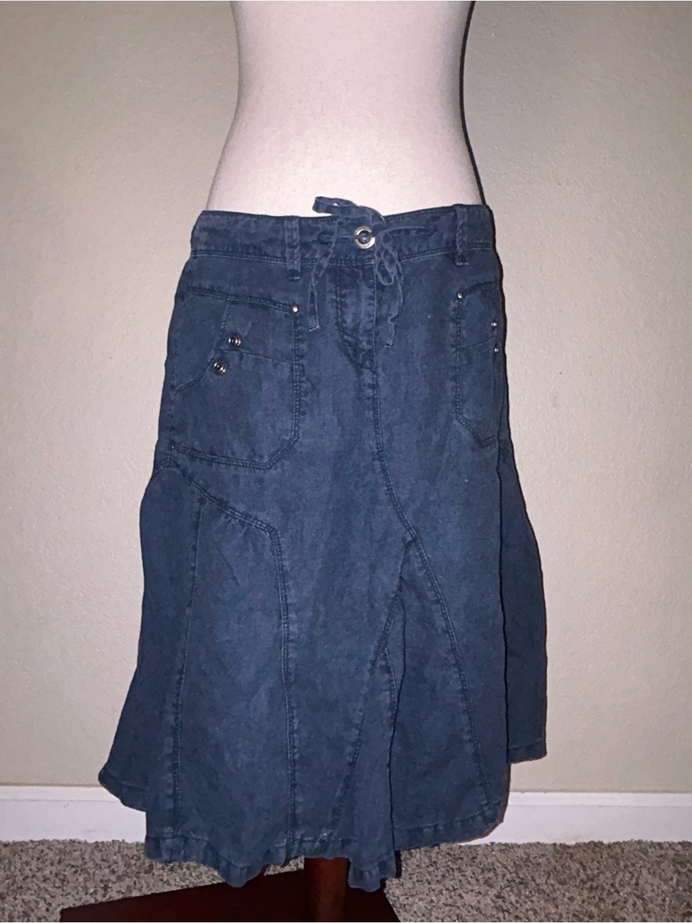 100% Linen Made in Germany Women's Dark Blue Midi A-Line Skirt